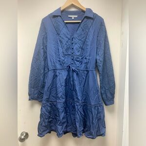 Dusty Blue Embroidered Dress with Eyelet Detail by Daniel Rainn